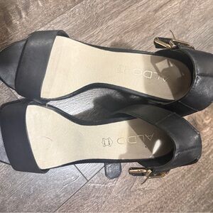 ALDO Black Heeled Sandals with Gold Buckle